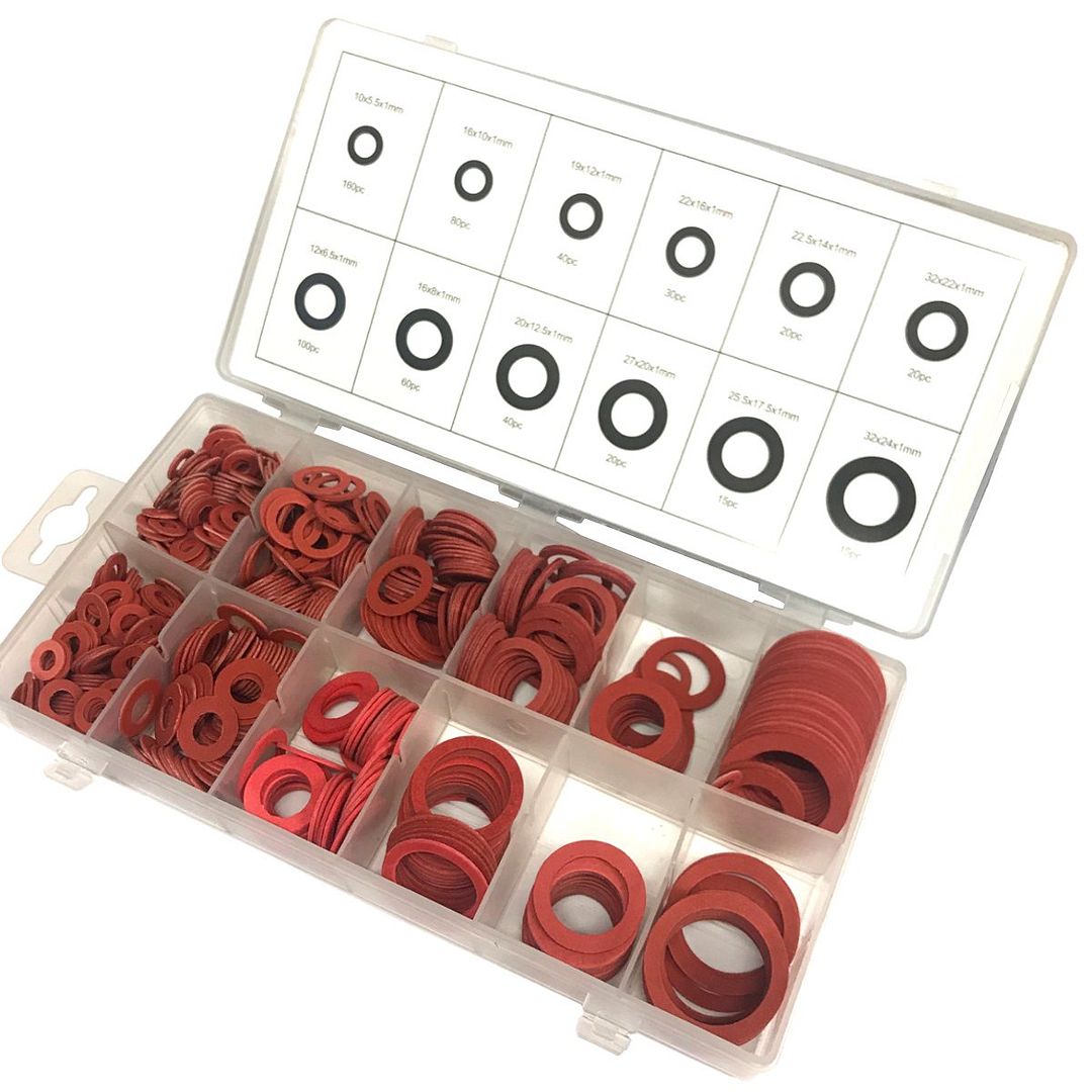 Assorted Box of 600 Fibre Washers 5.5mm id up to 24mm id Plumbers seals